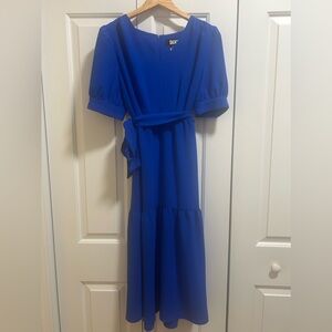 Royal blue short sleeve DKNY maxi dress. Slight puff sleeves.